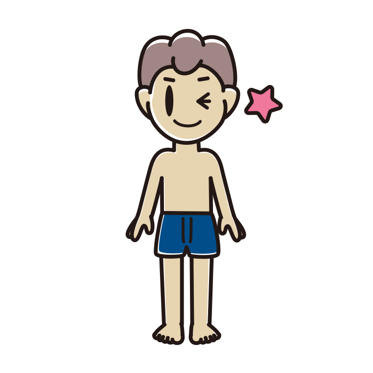 ウインクする下着姿の男子中学生のイラスト【色あり、背景なし】透過PNG