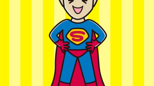 笑うスーパーヒーローのイラスト【色、背景あり】PNG