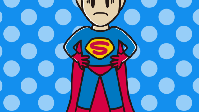 困るスーパーヒーローのイラスト【色、背景あり】PNG