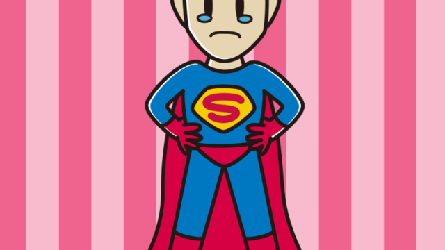 泣くスーパーヒーローのイラスト【色、背景あり】PNG