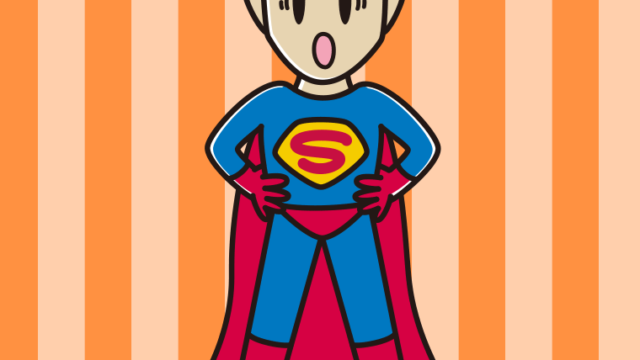 驚くスーパーヒーローのイラスト【色、背景あり】PNG