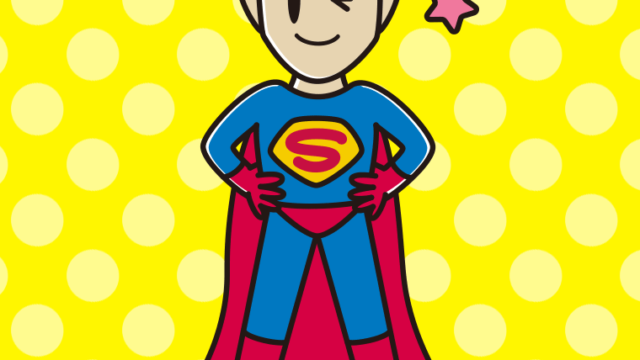 ウインクするスーパーヒーローのイラスト【色、背景あり】PNG