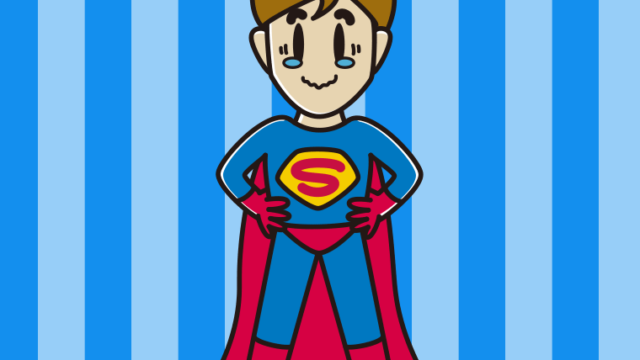 ジーンとするスーパーヒーローのイラスト【色、背景あり】PNG