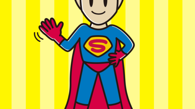 手を振るスーパーヒーローのイラスト【色、背景あり】PNG