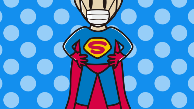 マスクをするスーパーヒーローのイラスト【色、背景あり】PNG