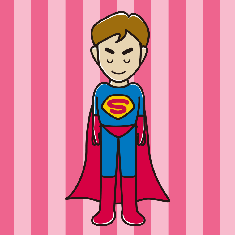 お辞儀するスーパーヒーローのイラスト【色、背景あり】PNG