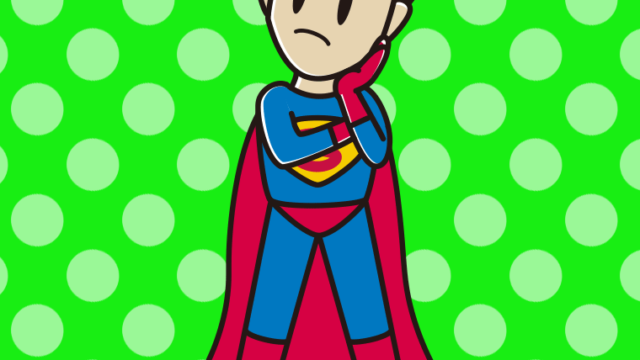 考えるスーパーヒーローのイラスト【色、背景あり】PNG