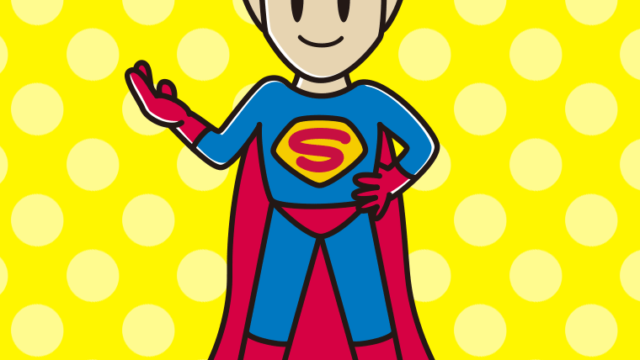 案内するスーパーヒーローのイラスト【色、背景あり】PNG