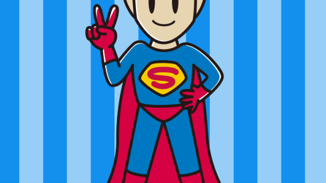 ピースをするスーパーヒーローのイラスト【色、背景あり】PNG