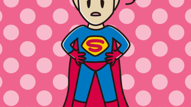 ぼーっとするスーパーヒーローのイラスト【色、背景あり】PNG