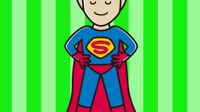 目を閉じるスーパーヒーローのイラスト【色、背景あり】PNG