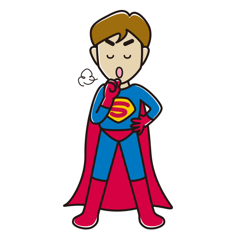 咳払いするスーパーヒーローのイラスト【色あり、背景なし】透過PNG