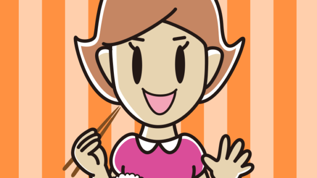 朝食（和食）を食べる女性のイラスト【色、背景あり】PNG