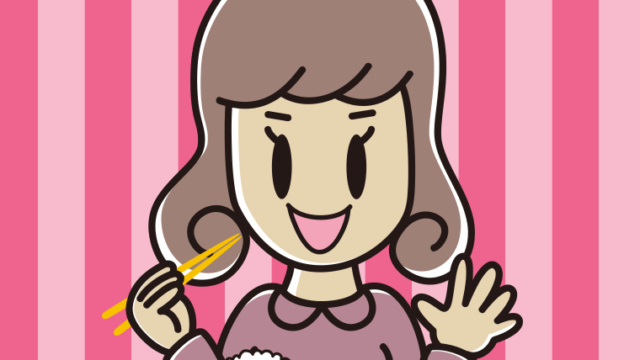 朝食（和食）を食べる女子大学生のイラスト【色、背景あり】PNG
