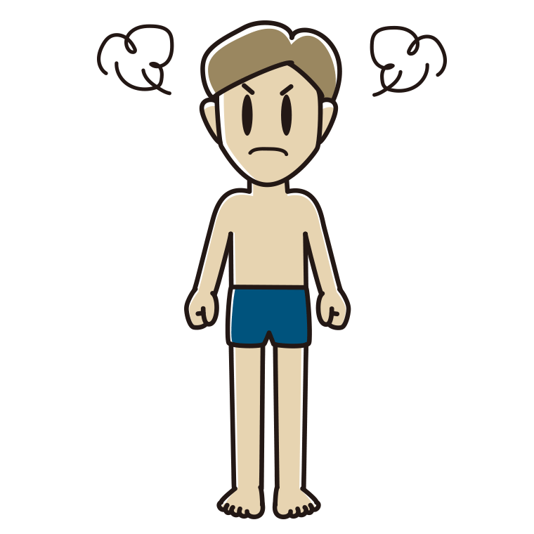 怒るスクール水着の男性のイラスト【色あり、背景なし】透過PNG