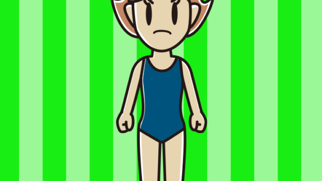 怒るスクール水着の女性のイラスト【色、背景あり】PNG