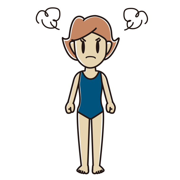 怒るスクール水着の女性のイラスト【色あり、背景なし】透過PNG