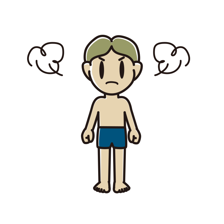 怒るスクール水着の小学生男子のイラスト【色あり、背景なし】透過PNG