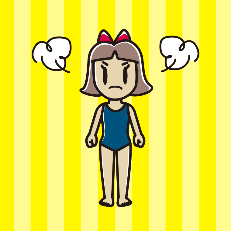 怒るスクール水着の小学生女子のイラスト【色、背景あり】PNG