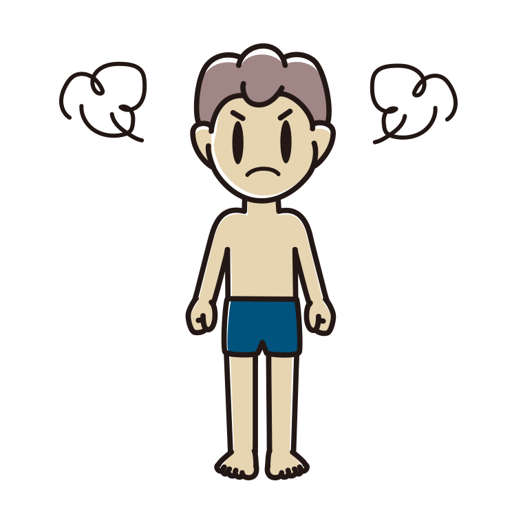 怒るスクール水着の男子中学生のイラスト【色あり、背景なし】透過PNG