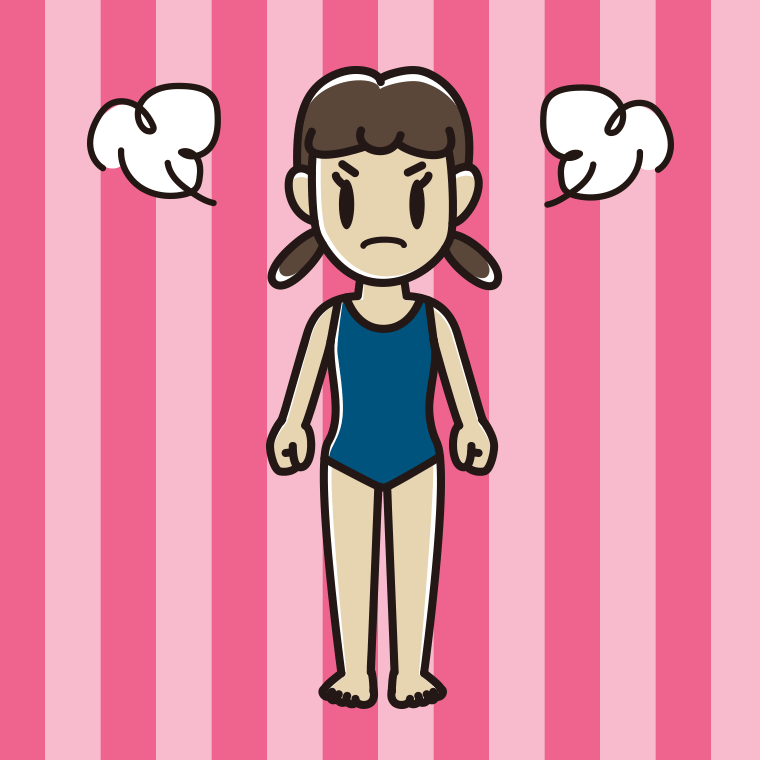 怒るスクール水着の女子中学生のイラスト【色、背景あり】PNG