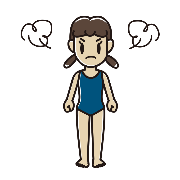 怒るスクール水着の女子中学生のイラスト【色あり、背景なし】透過PNG