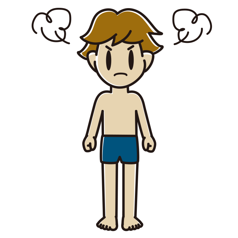 怒るスクール水着の男子高校生のイラスト【色あり、背景なし】透過PNG