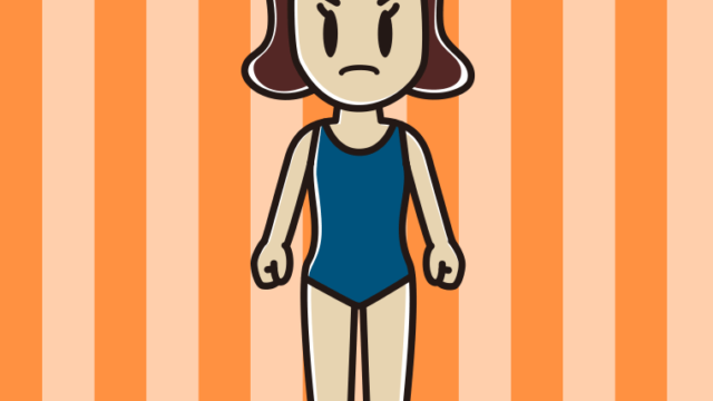 怒るスクール水着の女子高校生のイラスト【色、背景あり】PNG