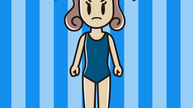 怒るスクール水着の女子大学生のイラスト【色、背景あり】PNG