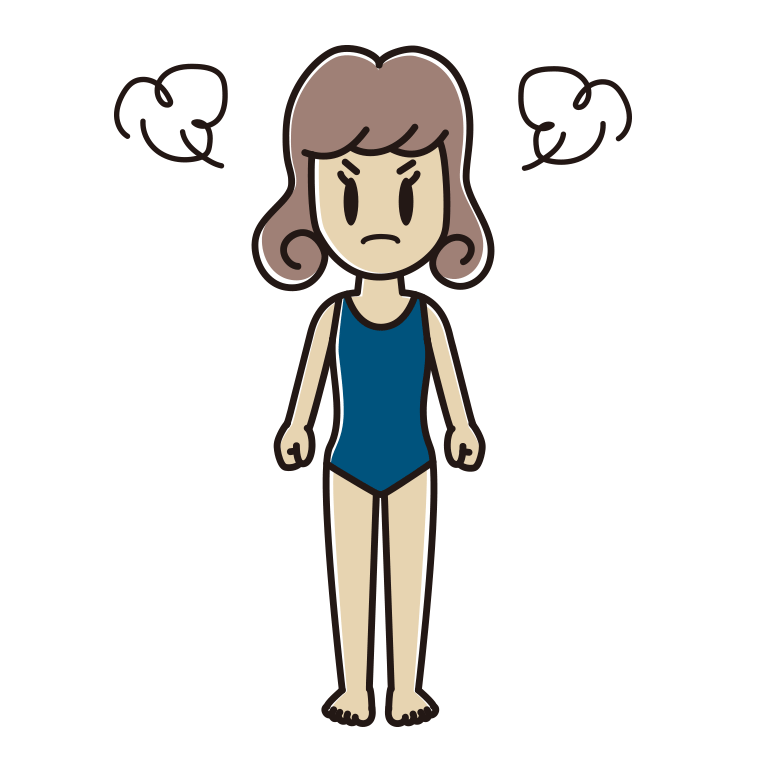 怒るスクール水着の女子大学生のイラスト【色あり、背景なし】透過PNG