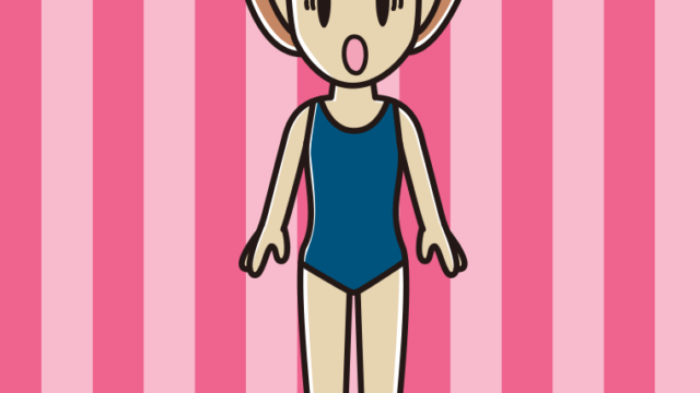 驚くスクール水着の女性のイラスト【色、背景あり】PNG