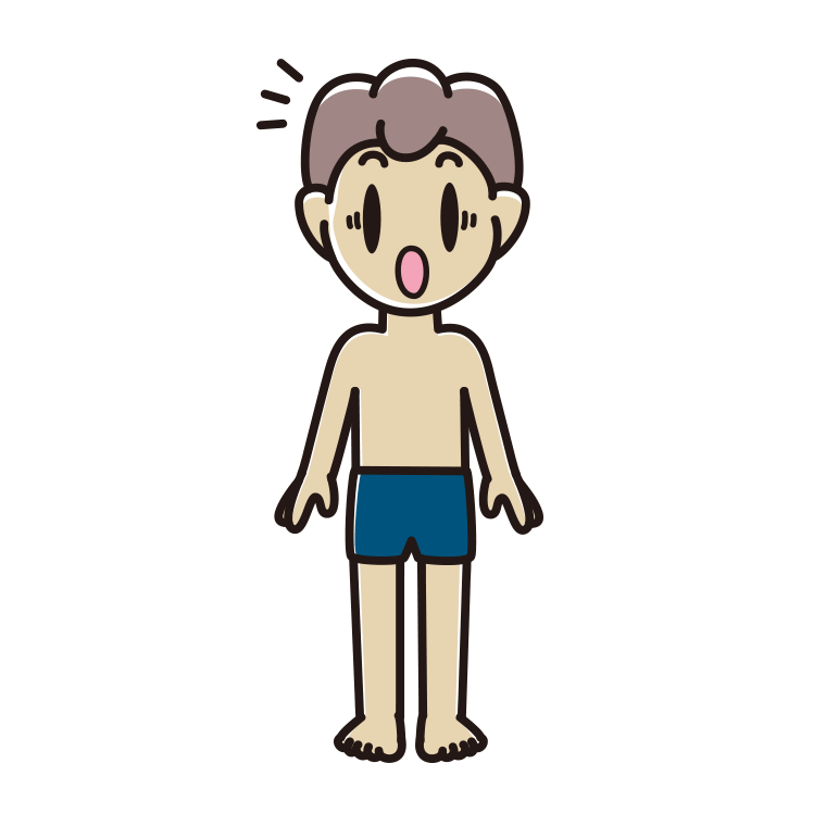 驚くスクール水着の男子中学生のイラスト【色あり、背景なし】透過PNG