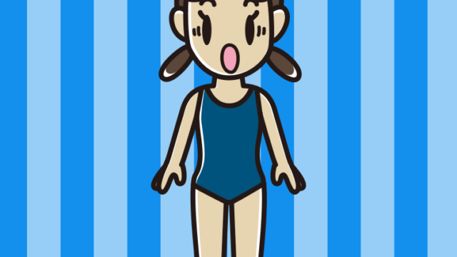 驚くスクール水着の女子中学生のイラスト【色、背景あり】PNG
