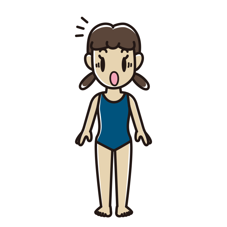 驚くスクール水着の女子中学生のイラスト【色あり、背景なし】透過PNG