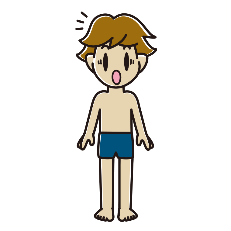 驚くスクール水着の男子高校生のイラスト【色あり、背景なし】透過PNG