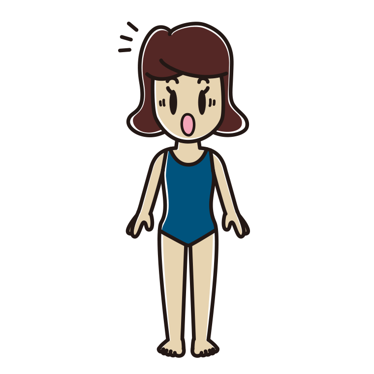 驚くスクール水着の女子高校生のイラスト【色あり、背景なし】透過PNG