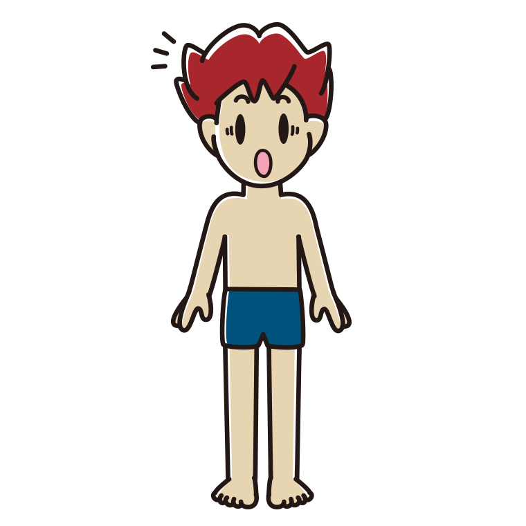 驚くスクール水着の男子大学生のイラスト【色あり、背景なし】透過PNG
