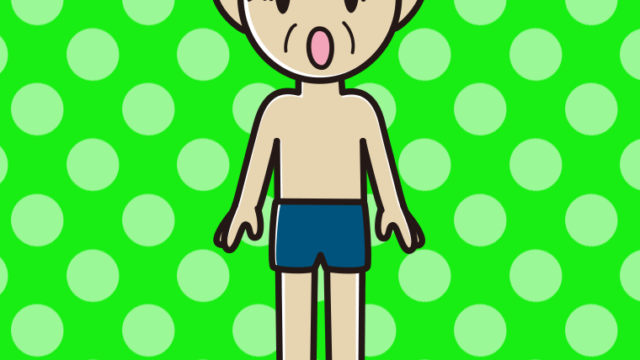 驚くスクール水着のおじいさんのイラスト【色、背景あり】PNG