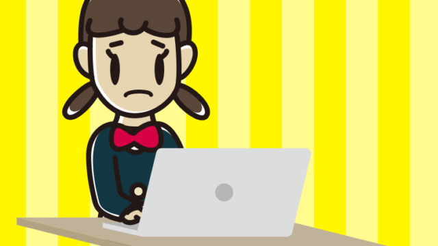 パソコン使用中に困る女子中学生のイラスト【色、背景あり】PNG