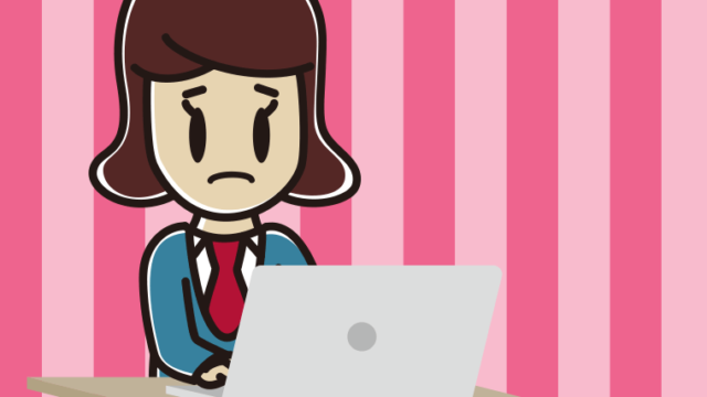 パソコン使用中に困る女子高校生のイラスト【色、背景あり】PNG