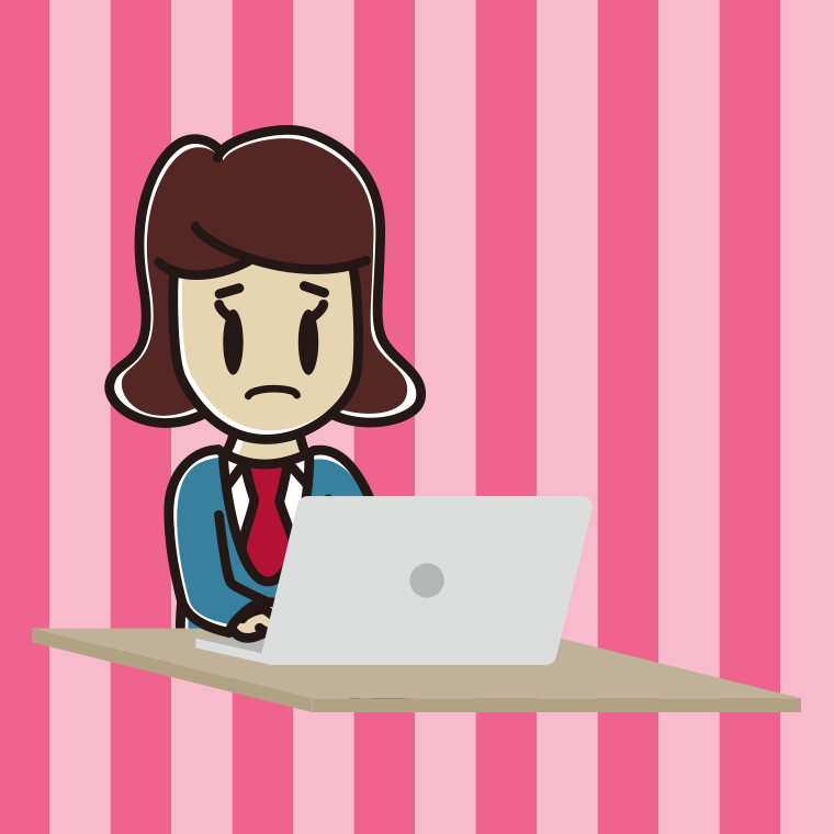 パソコン使用中に困る女子高校生のイラスト【色、背景あり】PNG