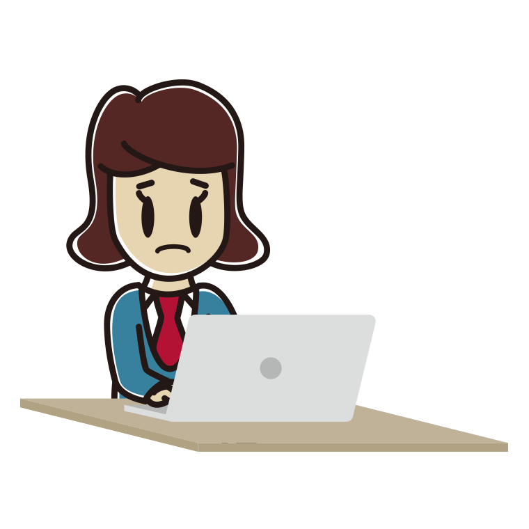 パソコン使用中に困る女子高校生のイラスト【色あり、背景なし】透過PNG