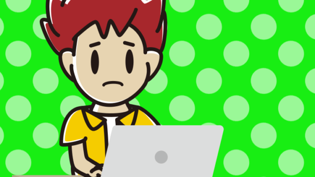 パソコン使用中に困る男子大学生のイラスト【色、背景あり】PNG