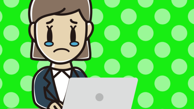 パソコン使用中に泣く女性会社員のイラスト【色、背景あり】PNG