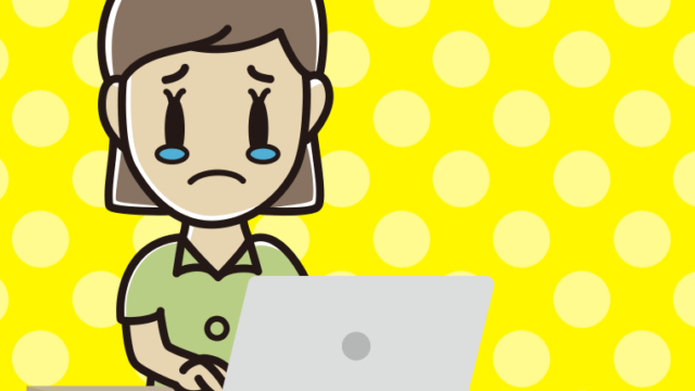 パソコン使用中に泣く女性会社員（クールビズ）のイラスト【色、背景あり】PNG