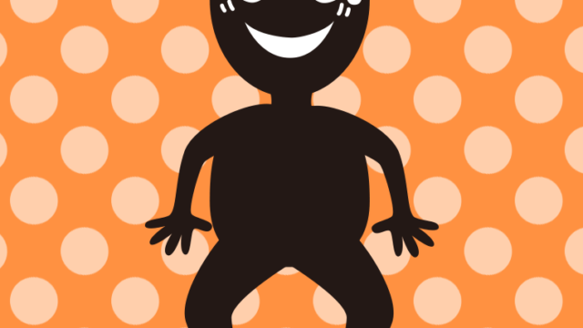 苦笑いする悪い人（シルエット）のイラスト【色、背景あり】PNG