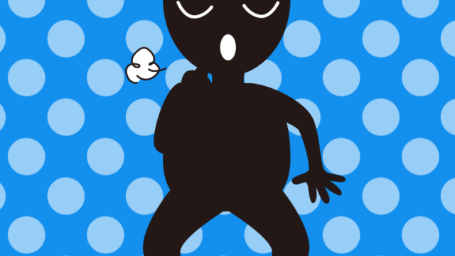 咳払いする悪い人（シルエット）のイラスト【色、背景あり】PNG