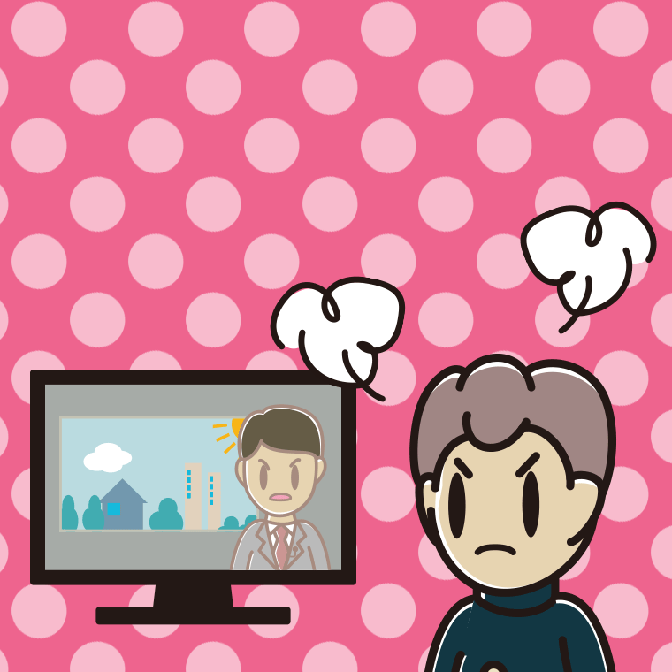 テレビを見て怒る男子中学生のイラスト【色、背景あり】PNG