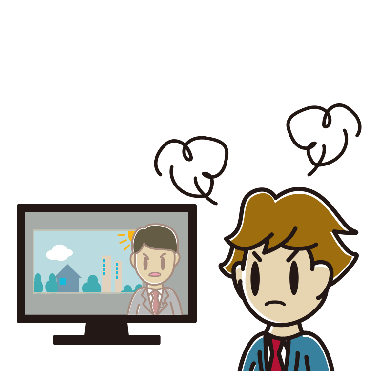 テレビを見て怒る男子高校生のイラスト【色あり、背景なし】透過PNG