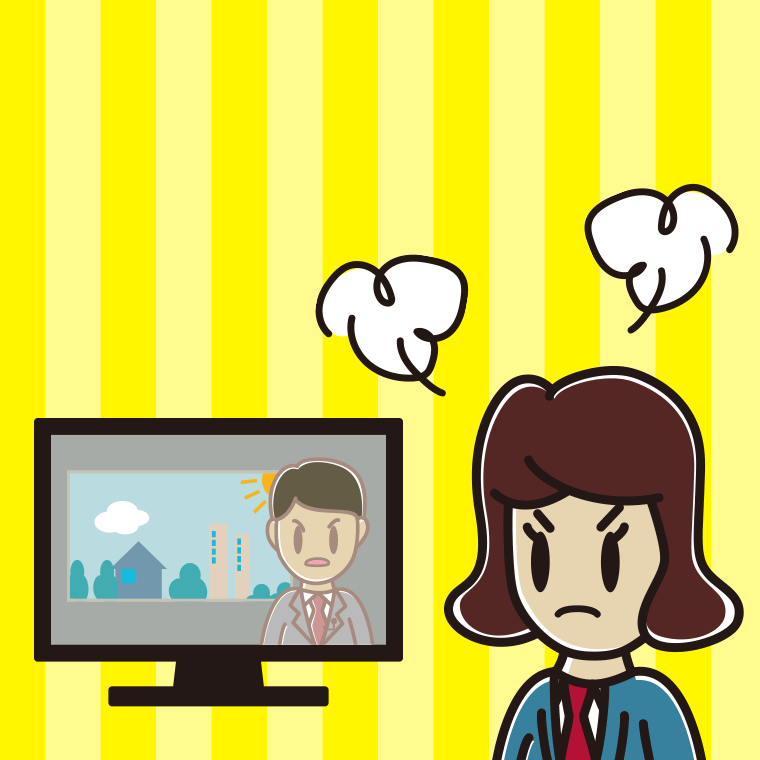 テレビを見て怒る女子高校生のイラスト【色、背景あり】PNG